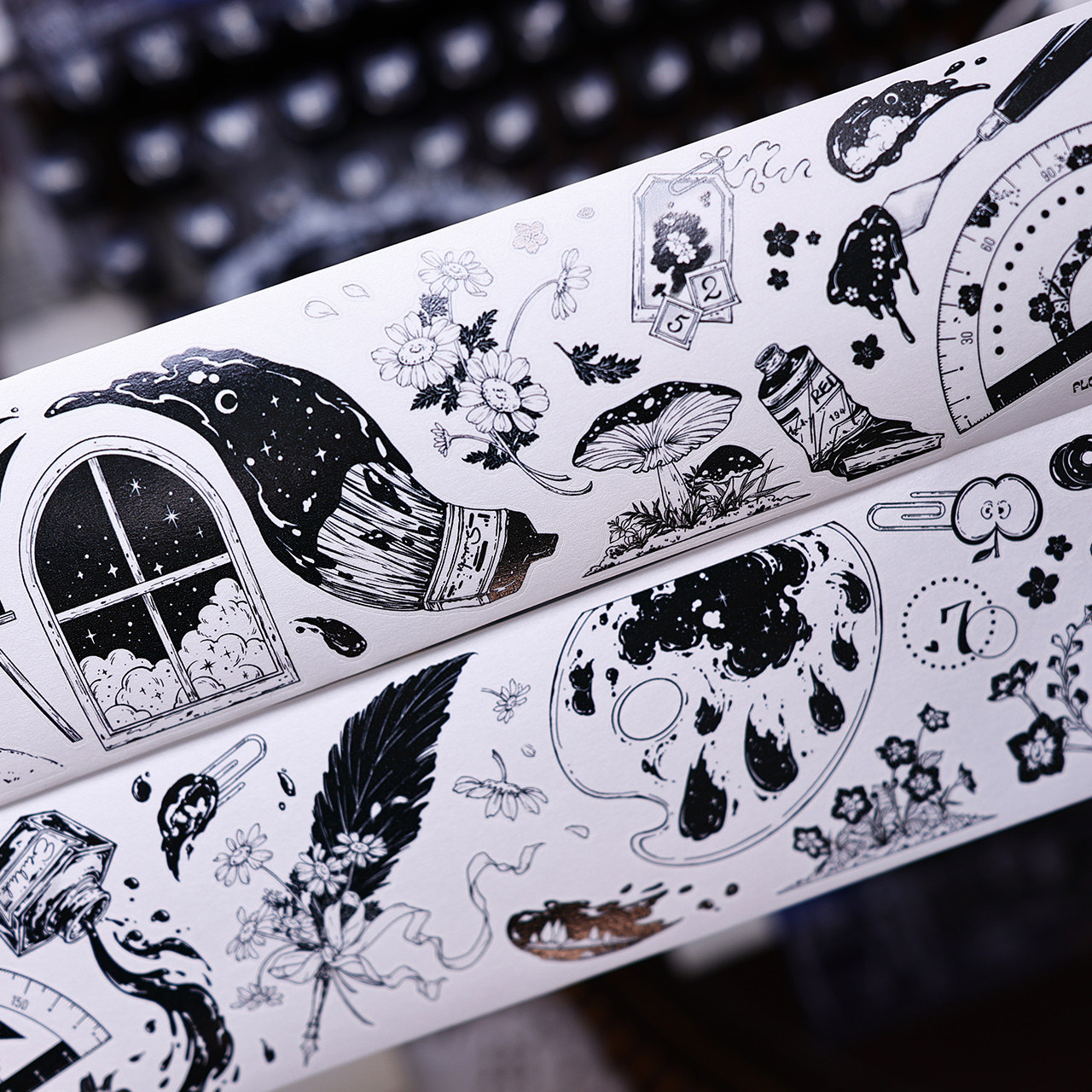 Washi Tape Set - XiaoBaiJia Studio Vintage Black White Painting