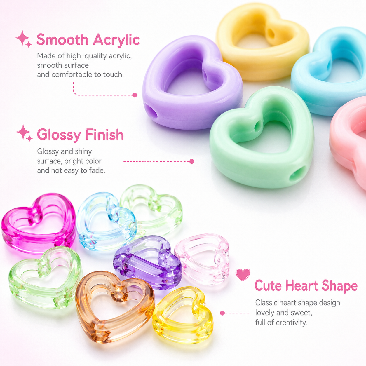 Stationery Warehouse - 30Pcs Multicolor Clear Heart Acrylic Spacer