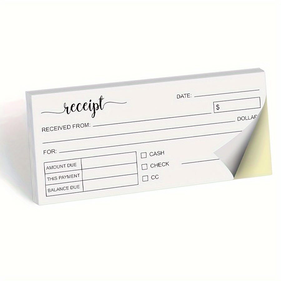 Carbon Copy Book - 100 Sheets Receipt Book, 2.75x6in, 2