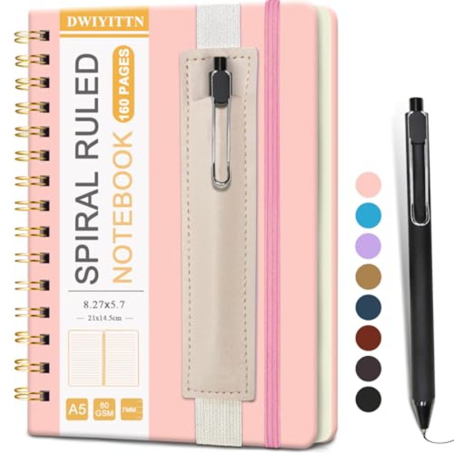 A5 Spiral Notebook w/ Pen, 5.7 - Journal Leather Hardcover reseña y precio