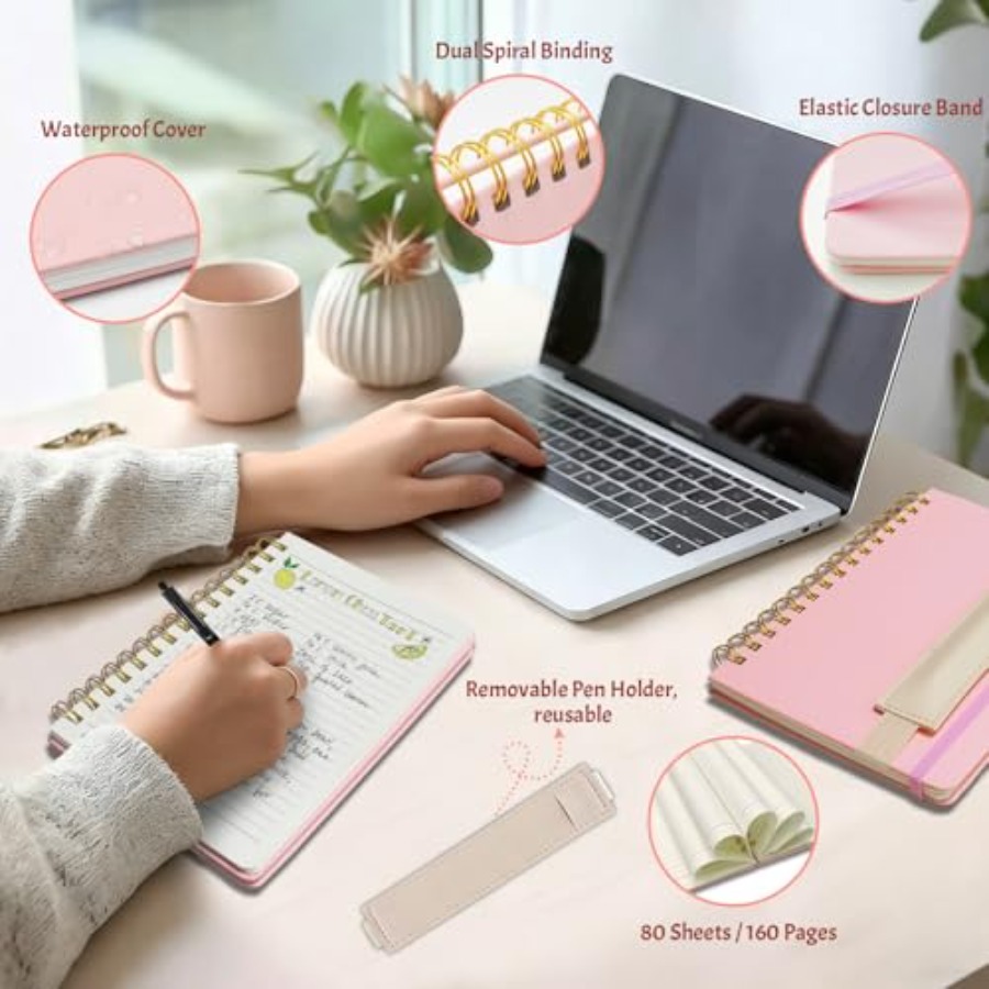 A5 Spiral Notebook w/ Pen, 5.7 - Journal Leather Hardcover reseña y precio