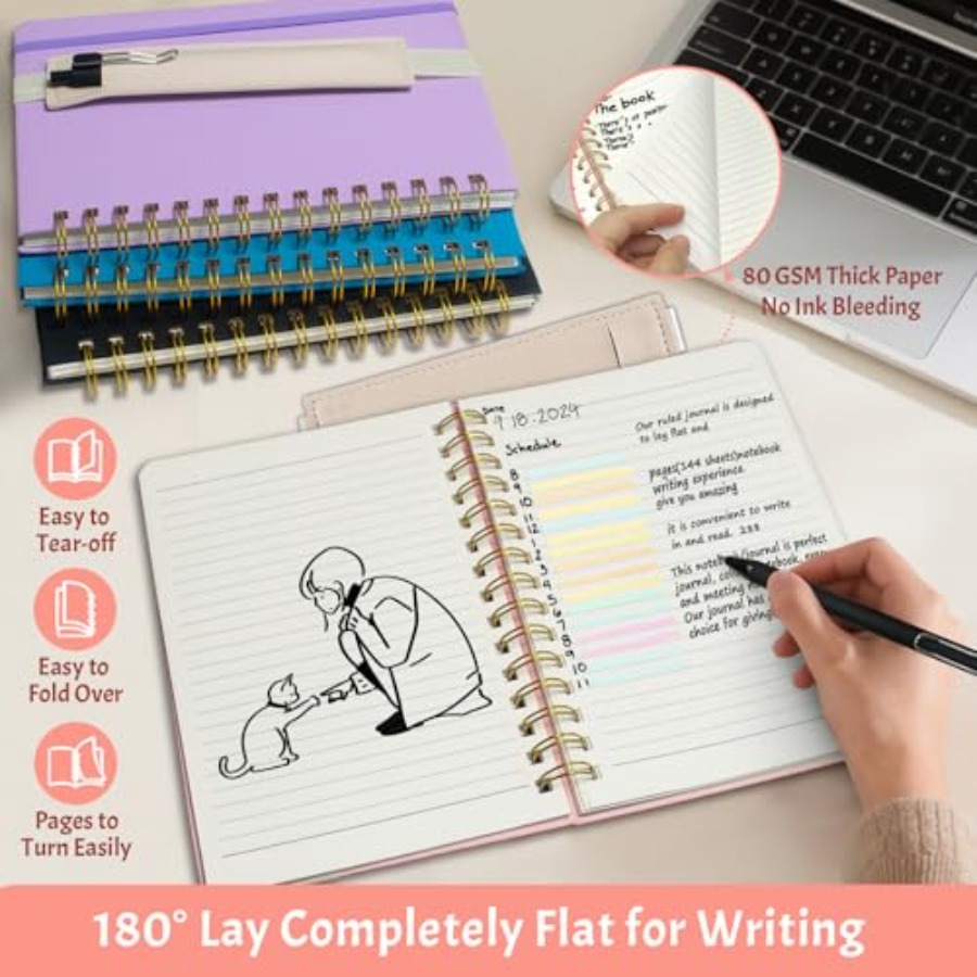 A5 Spiral Notebook w/ Pen, 5.7 - Journal Leather Hardcover reseña y precio