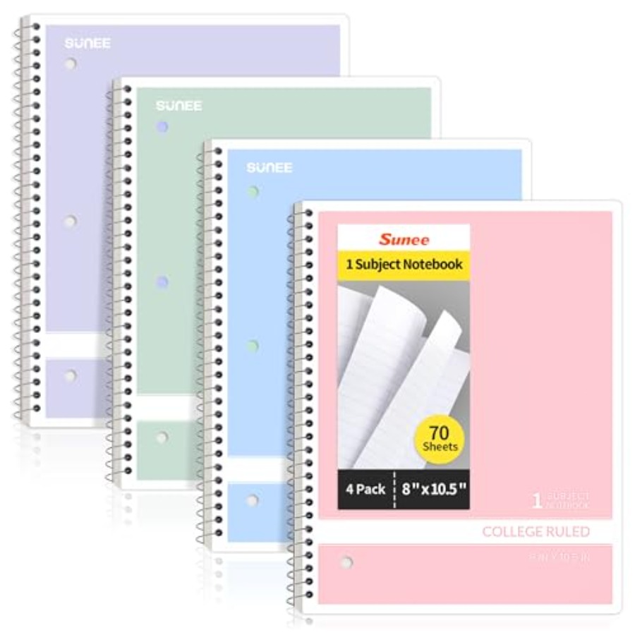 Spiral Notebooks, 1-Subject, 4 - Paper Punch 3 Hole reseña y precio