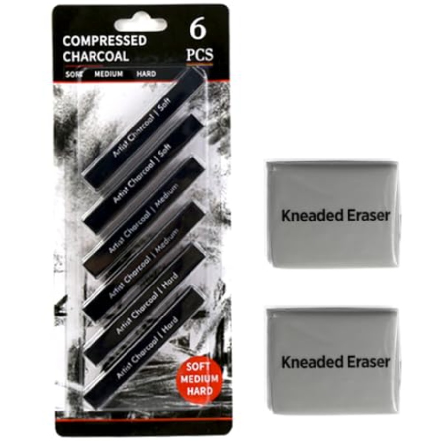 Compressed Charcoal Sticks 6 P - Rubber Eraser Kneaded reseña y precio
