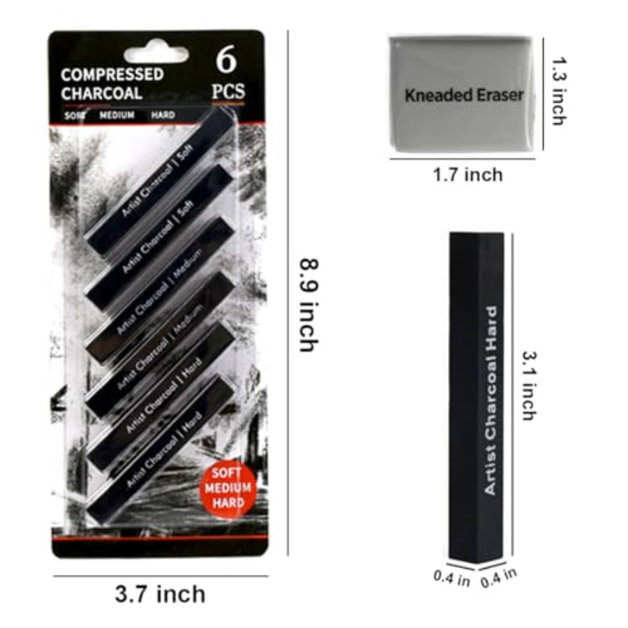 Compressed Charcoal Sticks 6 P - Rubber Eraser Kneaded reseña y precio