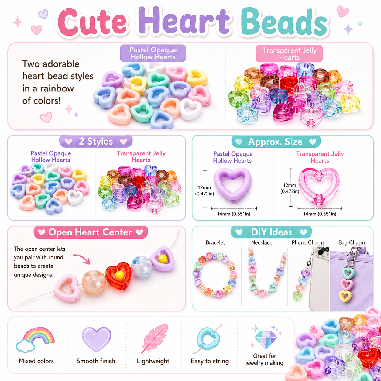 30Pcs Multicolor Clear Heart A - Stationery Warehouse reseña y precio