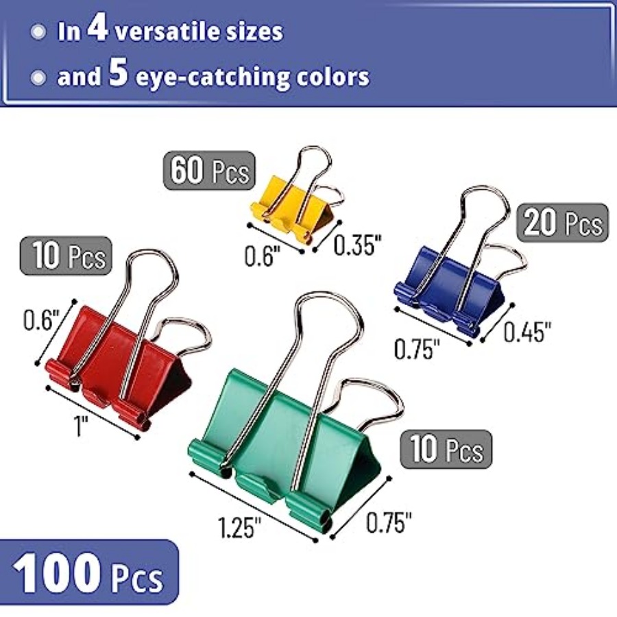- Metal Binder Clips, 100 pcs, - Binder Clip Assorted reseña y precio