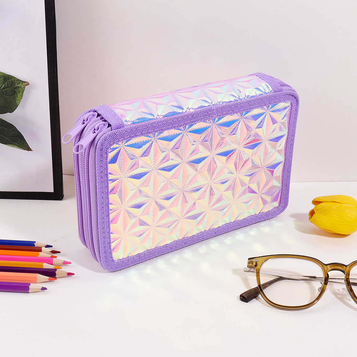Y2K Purple Holographic Pencil  - Pencil Case Large reseña y precio