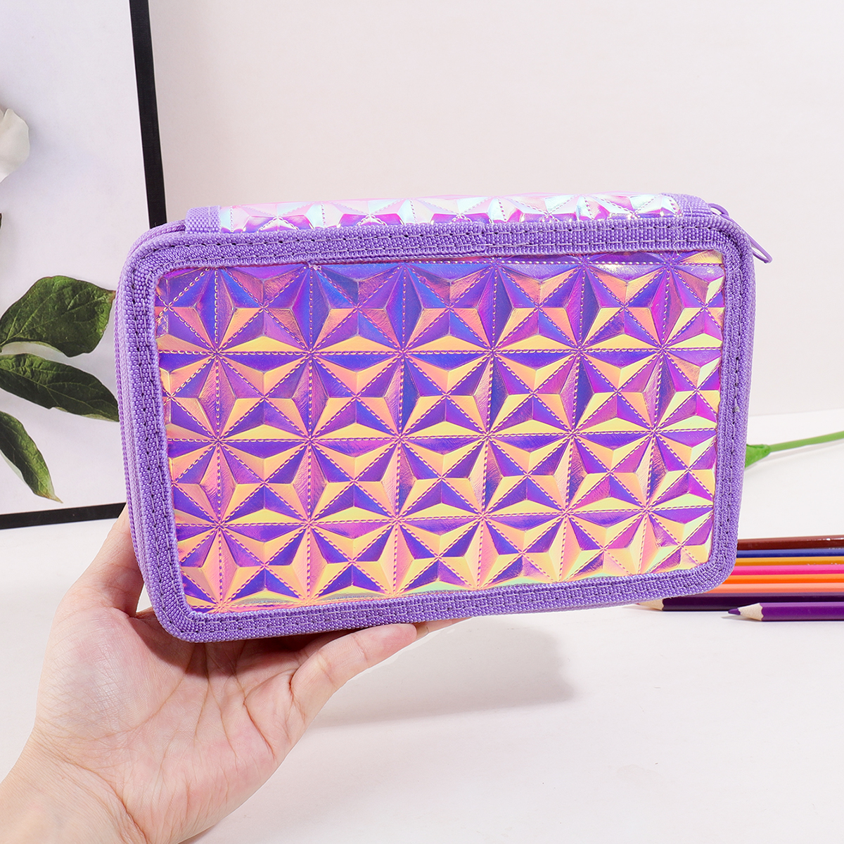 Y2K Purple Holographic Pencil  - Pencil Case Large reseña y precio