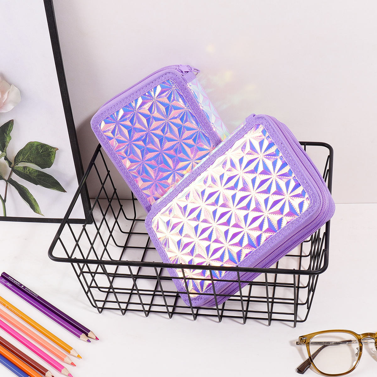 Y2K Purple Holographic Pencil  - Pencil Case Large reseña y precio