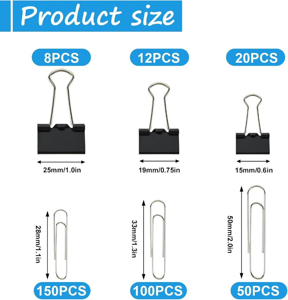 340 Pcs Binder and Paper Clips - Binder Clip Assorted reseña y precio