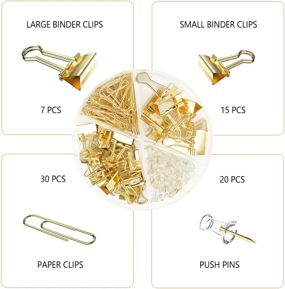 Gold Paper Binder and Clips Se - Binder Clip Assorted reseña y precio