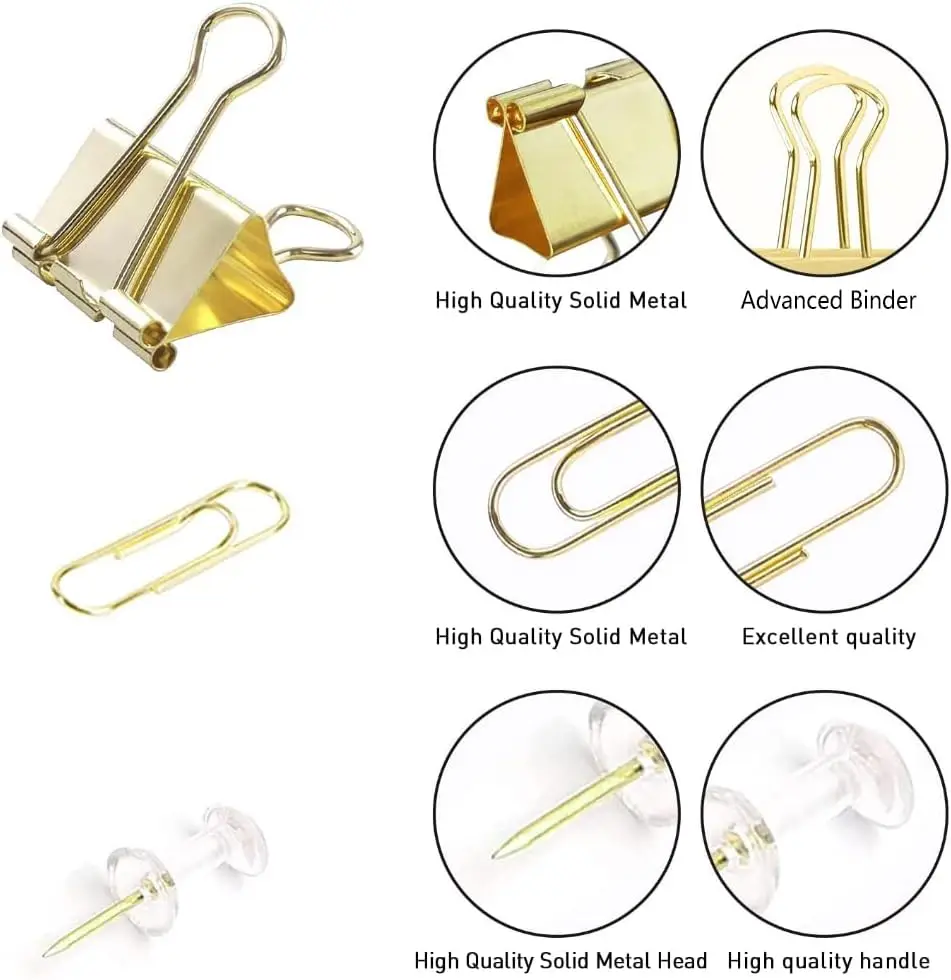 Gold Paper Binder and Clips Se - Binder Clip Assorted reseña y precio