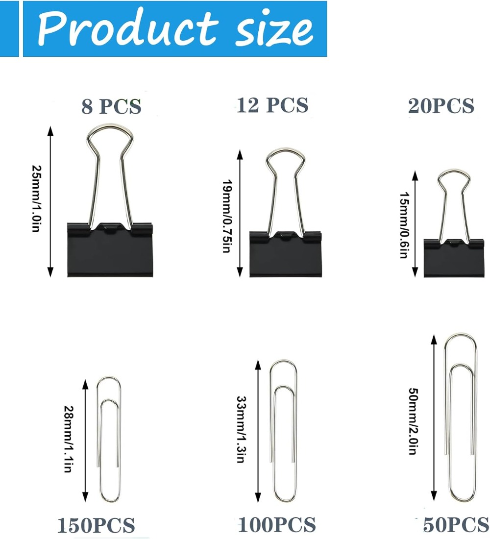 340 PCS Paper Clips and Binder - Binder Clip Assorted reseña y precio