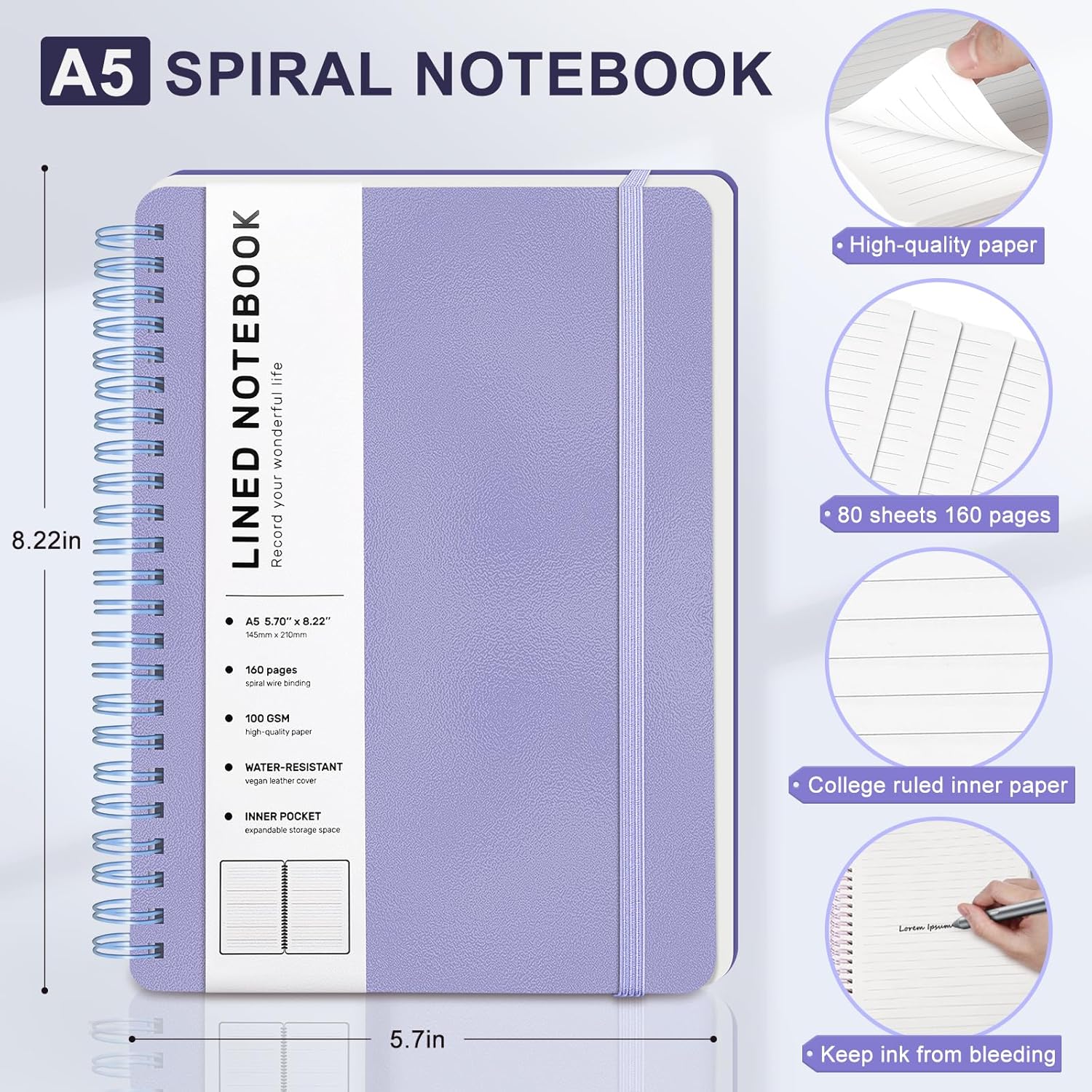 A5 Spiral Notebook, 160 Pages, - Journal Leather Hardcover reseña y precio