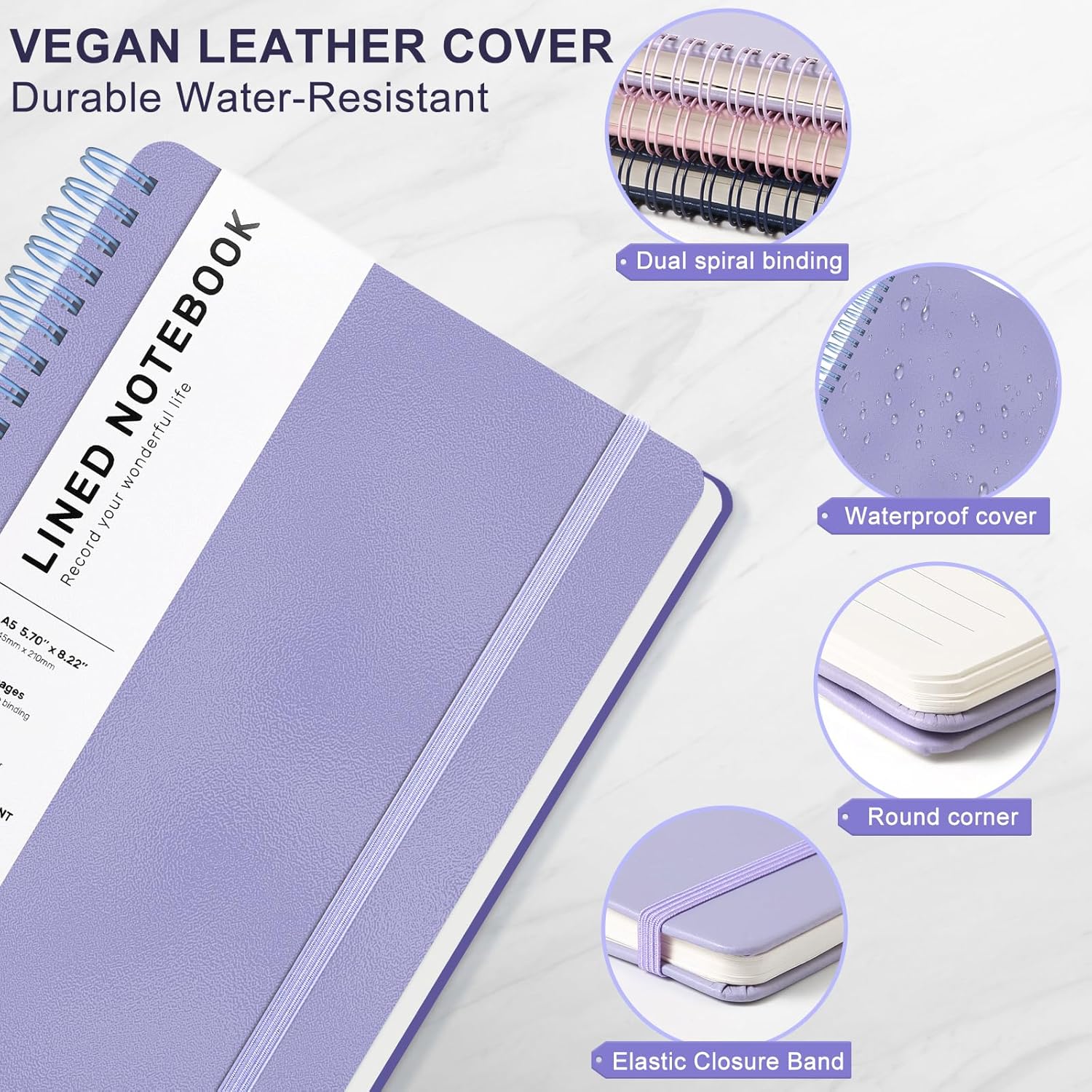 A5 Spiral Notebook, 160 Pages, - Journal Leather Hardcover reseña y precio