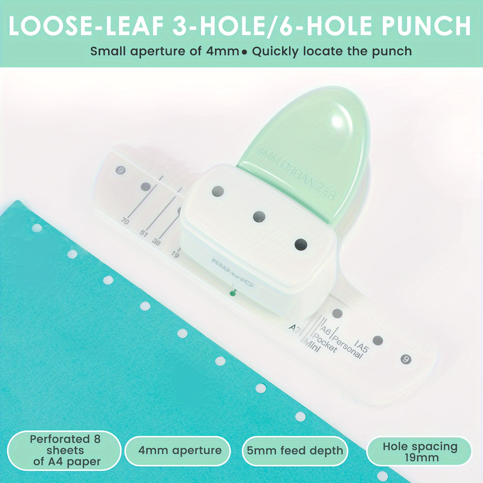 1pc Green 3-Hole Paper Punch,  - Paper Punch 3 Hole reseña y precio