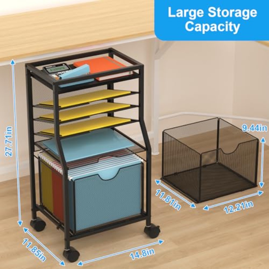 Rolling File Cart 6-Tier Desk  - File Folder Hanging reseña y precio